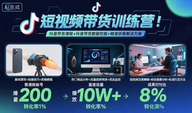 短视频带货训练营，抖音带货课程+抖音带货数据挖掘+精准获客解决方案-蚂蚁汇资源分享项目网