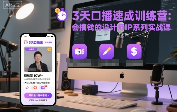 3天口播速成训练营，会搞钱的设计师IP系列实战课-蚂蚁汇资源分享项目网