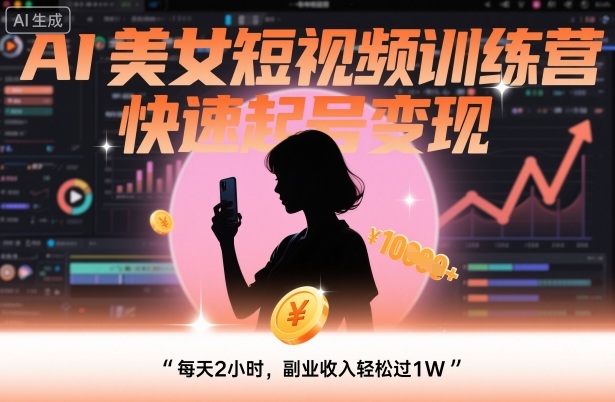 AI美女短视频训练营，快速起号变现，每天2小时，副业收入轻松过1W-蚂蚁汇资源分享项目网