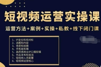 短视频运营实操课，运营方法+案例+实操+私教+线下闭门课-蚂蚁汇资源分享项目网