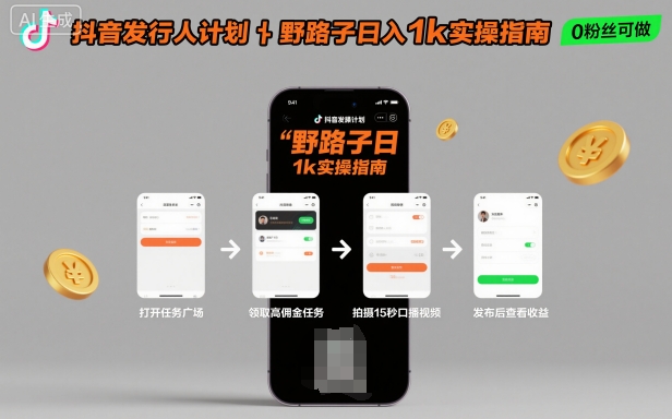 抖音发行人计划全新野路子玩法，随时随地，只要有手机，就能操作，日入1k+【揭秘】-蚂蚁汇资源分享项目网
