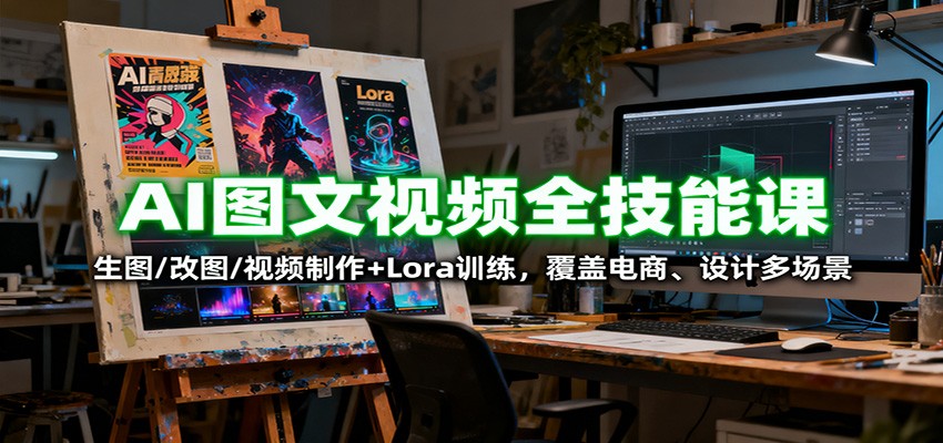 AI图文视频全技能课：生图/改图/视频制作+Lora训练，覆盖电商 、设计多场景-蚂蚁汇资源分享项目网