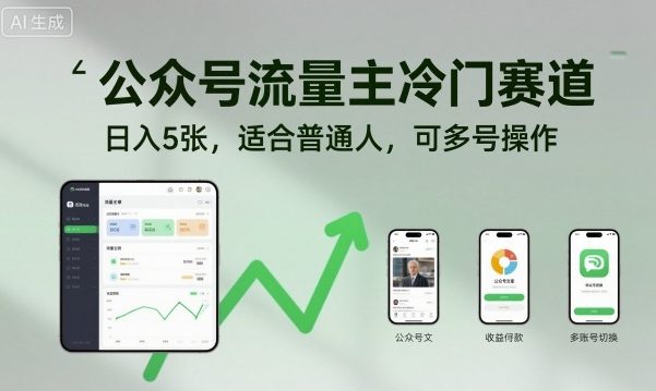 公众号流量主冷门赛道，日入5张，适合普通人，可多号操作-蚂蚁汇资源分享项目网