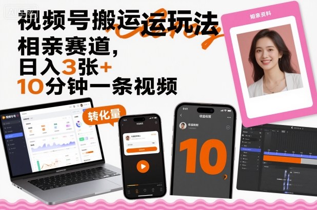 视频号搬运玩法，相亲赛道，日入3张+，10分钟一条视频-蚂蚁汇资源分享项目网