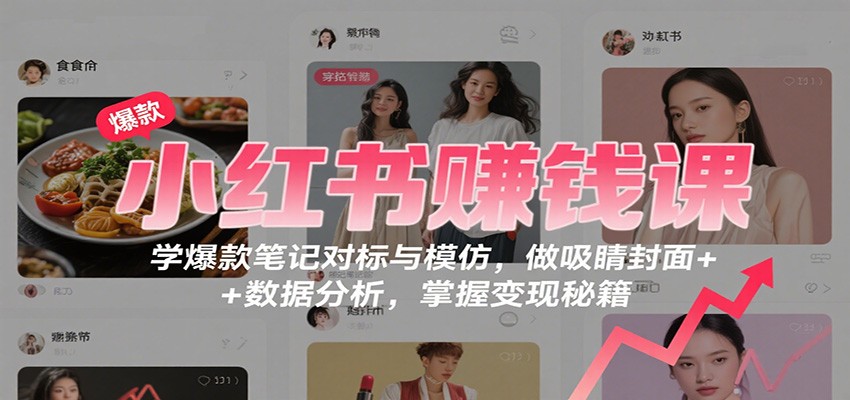 小红书赚钱课：学爆款笔记对标与模仿，做吸睛封面 + 数据分析，掌握变现秘籍-蚂蚁汇资源分享项目网