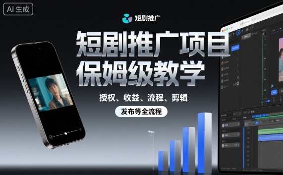 短剧推广项目保姆级教学，授权、收益、流程、剪辑，发布等全流程-蚂蚁汇资源分享项目网