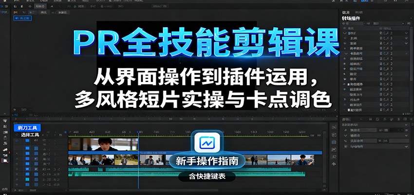 PR全技能剪辑课：从界面操作到插件运用，多风格短片实操与卡点调色-蚂蚁汇资源分享项目网