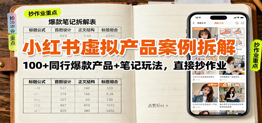 小红书虚拟产品案例拆解：100+同行爆款产品+笔记玩法，直接抄作业-蚂蚁汇资源分享项目网