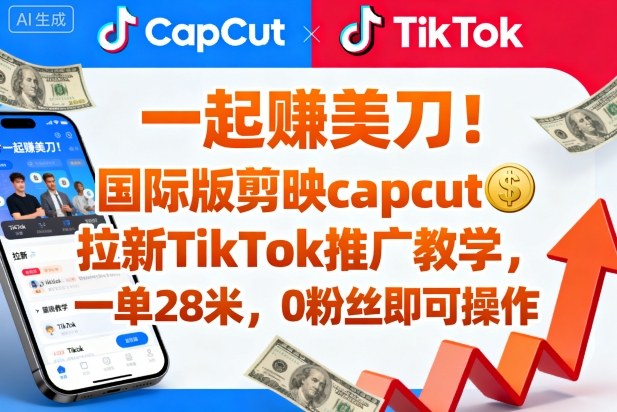 一起賺美刀！国际版剪映capcut拉新TikTok推广教学，一单28米，0粉丝即可操作(附推广入口和教学)-蚂蚁汇资源分享项目网