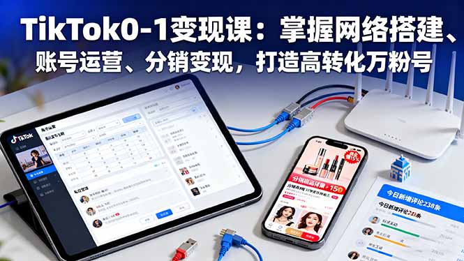 TikTok0-1变现课：掌握网络搭建、账号运营、分销变现，打造高转化万粉号-蚂蚁汇资源分享项目网