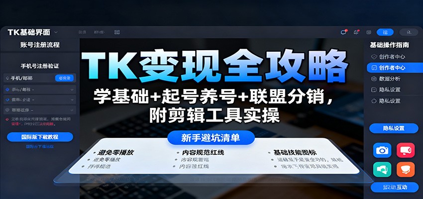 TK变现全攻略：学基础+起号养号+联盟分销，附剪辑工具实操-蚂蚁汇资源分享项目网