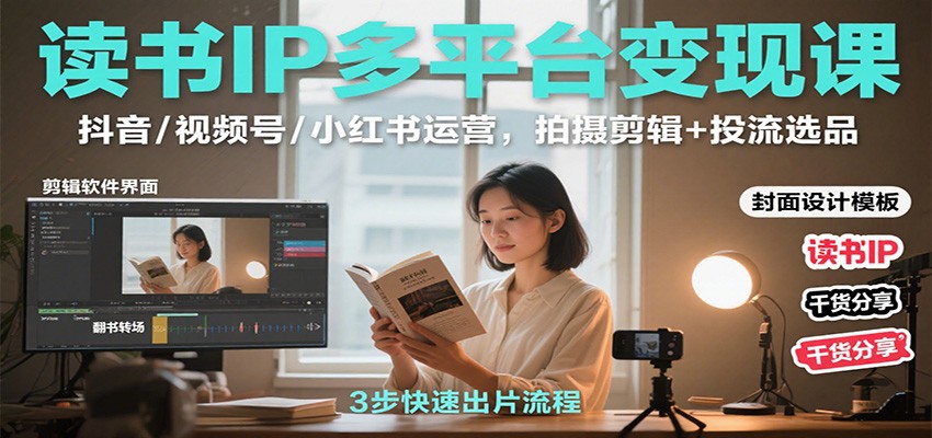 读书IP多平台变现课：抖音/视频号/小红书运营，拍摄剪辑+投流选品-蚂蚁汇资源分享项目网