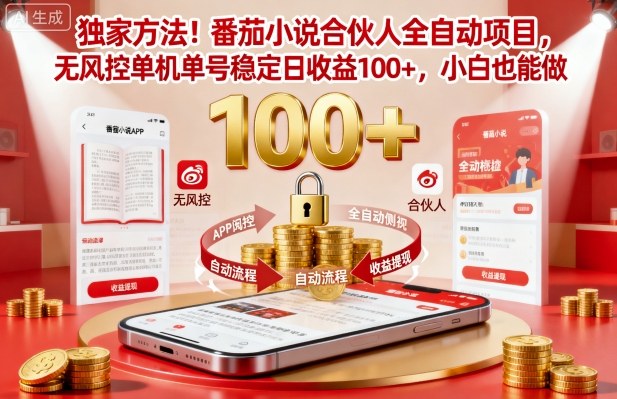 独家方法！番茄小说合伙人全自动挂G项目，无风控单机单号稳定日收益100+，小白也能做【揭秘】-蚂蚁汇资源分享项目网