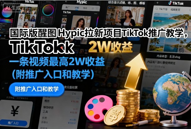 国际版醒图Hypic拉新项目TikTok推广教学，一条视频最高2W收益(附推广入口和教学)-蚂蚁汇资源分享项目网