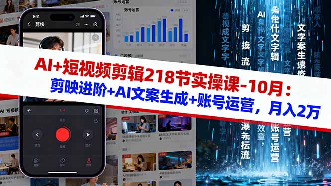 AI+短视频剪辑218节实操课-10月：剪映进阶+AI文案生成+账号运营，月入2万-蚂蚁汇资源分享项目网