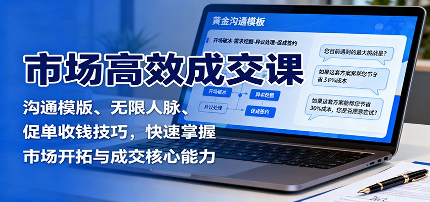 市场高效成交课：沟通模版、无限人脉、促单收钱技巧，快速掌握市场开拓与成交核心能力-蚂蚁汇资源分享项目网