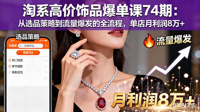 淘系高价饰品爆单课74期：从选品策略到流量爆发的全流程，单店月利润8万+-蚂蚁汇资源分享项目网