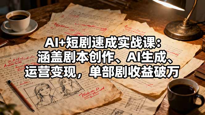 AI+短剧速成实战课：涵盖剧本创作、AI生成、运营变现，单部剧收益破万-蚂蚁汇资源分享项目网