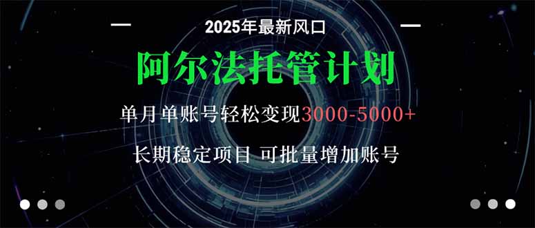 阿尔法托管计划 单账号月入3000-5000，长期稳定项目，新手小白轻松上手。-蚂蚁汇资源分享项目网