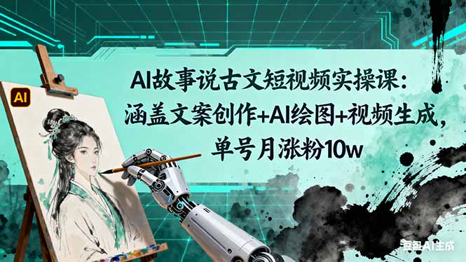 AI故事说古文短视频实操课：涵盖文案创作+AI绘图+视频生成，单号月涨粉10w-蚂蚁汇资源分享项目网
