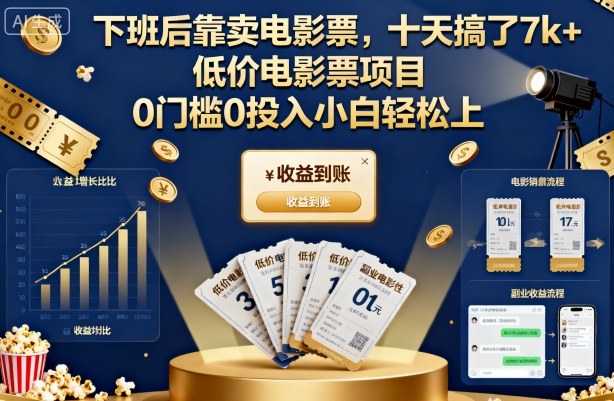 下班后靠卖电影票，十天搞了7k+，低价电影票项目，0门槛0投入小白轻松上手【揭秘】-蚂蚁汇资源分享项目网