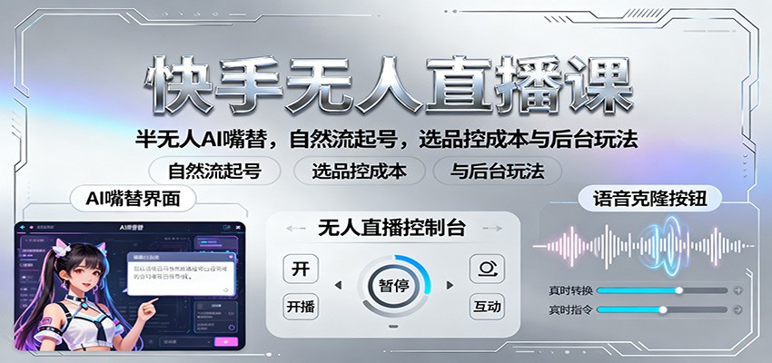 快手无人直播课：半无人AI嘴替，自然流起号，选品控成本与后台玩法-蚂蚁汇资源分享项目网