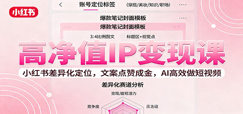 高净值IP变现课：小红书差异化定位，文案点赞成金， AI高效做短视频-蚂蚁汇资源分享项目网