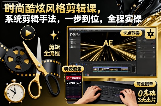 时尚酷炫风格剪辑课，系统剪辑手法，一步到位，全程实操-蚂蚁汇资源分享项目网