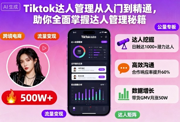 Tiktok达人管理从入门到精通，助你全面掌握达人管理秘籍-蚂蚁汇资源分享项目网