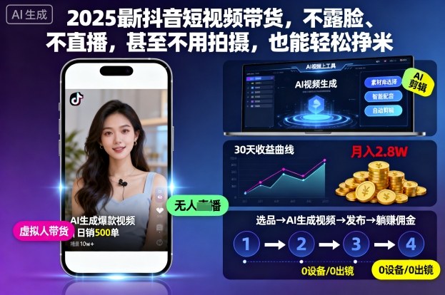 2025最新抖音短视频带货，不露脸、不直播，甚至不用拍摄，也能轻松挣米-蚂蚁汇资源分享项目网