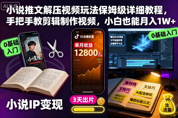 小说推文解压视频玩法保姆级详细教程，手把手教剪辑制作视频，小白也能月入1W+-蚂蚁汇资源分享项目网