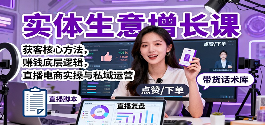 实体生意增长课：获客核心方法，赚钱底层逻辑，直播电商实操与私域运营-蚂蚁汇资源分享项目网