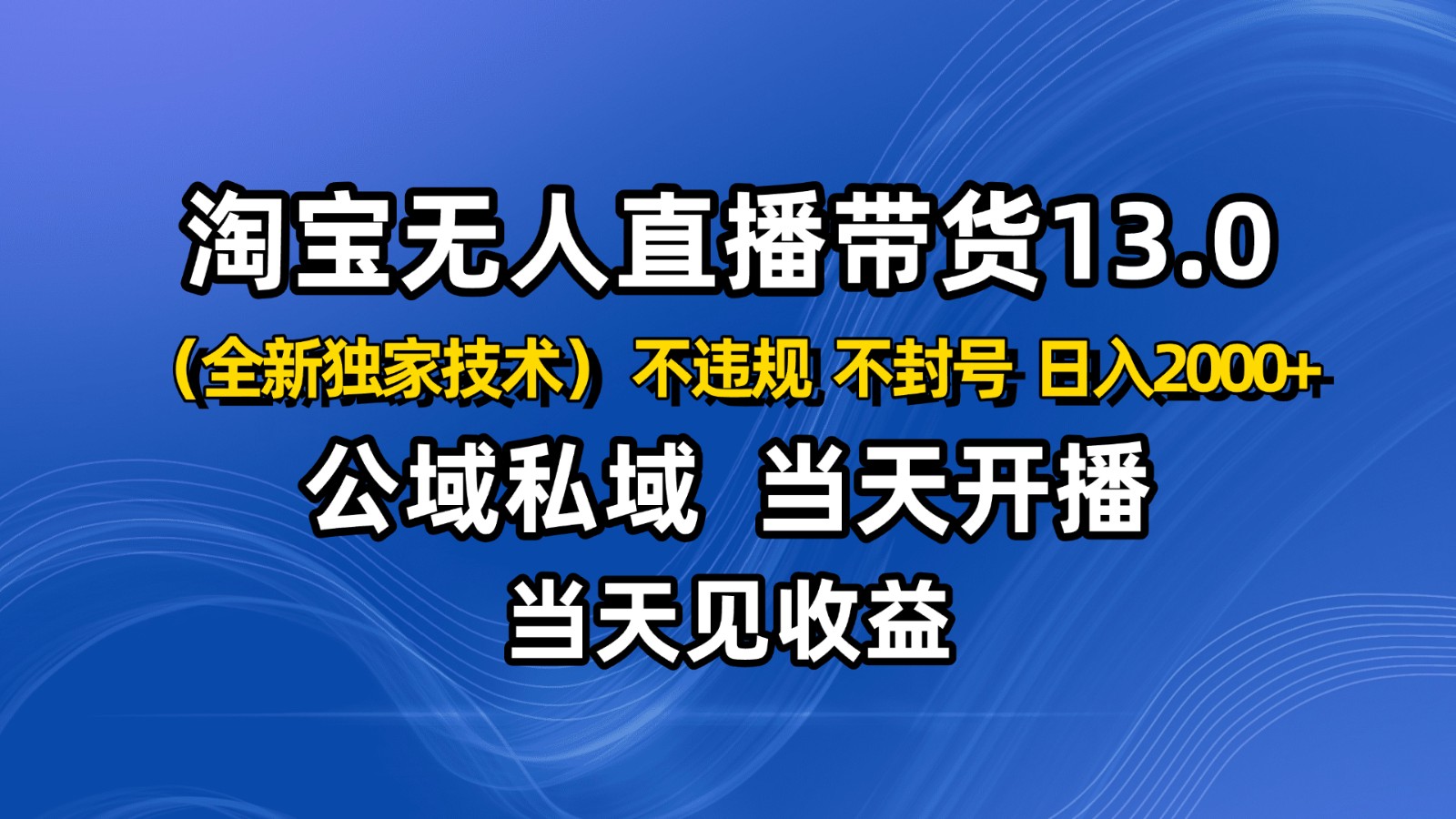 淘宝无人直播13.0，公域私域技术，不封号，不违规 布局下半年旺季赛道，日入2000+-蚂蚁汇资源分享项目网