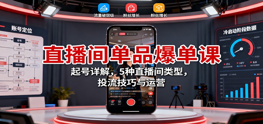 直播间单品爆单课：起号详解，5种直播间类型，投流技巧与运营-蚂蚁汇资源分享项目网