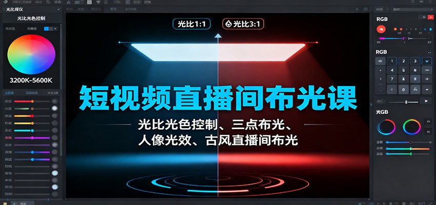 短视频直播间布光课：光比光色控制、三点布光、人像光效、古风直播间布光-蚂蚁汇资源分享项目网