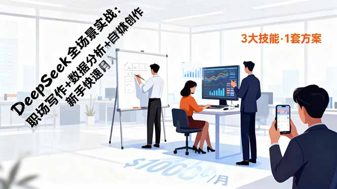 DeepSeek全场景实战：职场写作+数据分析+自媒体创作，新手快速月入过万-蚂蚁汇资源分享项目网