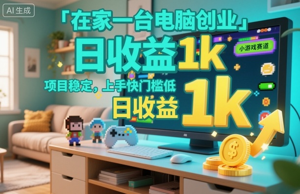 在家一台电脑创业，小游戏赛道，项目稳定，上手快门槛低，日收益1k+【揭秘】-蚂蚁汇资源分享项目网