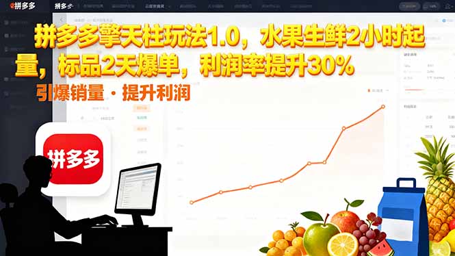 拼多多 擎天柱玩法1.0，水果生鲜2小时起量，标品2天爆单，利润率提升30%-蚂蚁汇资源分享项目网