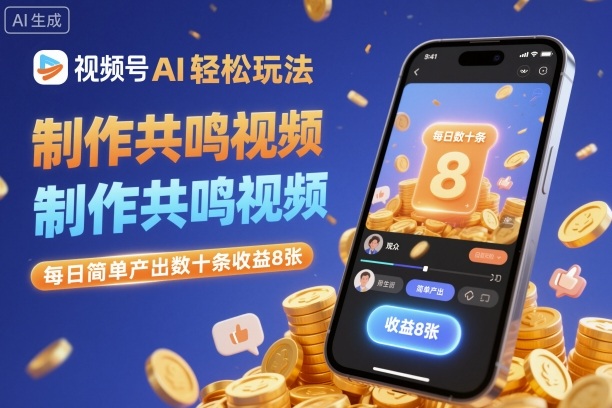 视频号AI轻松玩法，制作共鸣视频，每日简单产出数十条收益8张-蚂蚁汇资源分享项目网