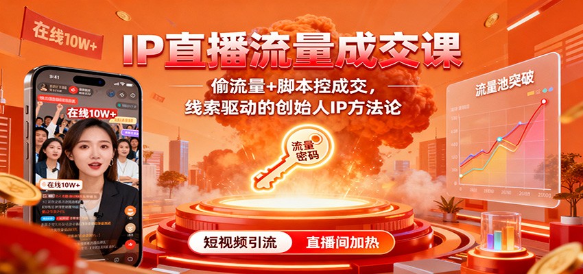 IP直播流量成交课：偷流量+脚本控成交，线索驱动的创始人IP方法论-蚂蚁汇资源分享项目网