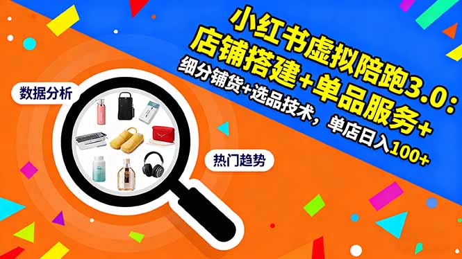 小红书虚拟陪跑3.0：店铺搭建+单品服务+细分铺货+选品技术，单店日入100+-蚂蚁汇资源分享项目网