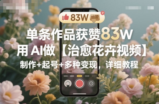 单条作品获赞83W，用AI做【治愈花卉视频】，制作+起号+多种变现，详细教程-蚂蚁汇资源分享项目网