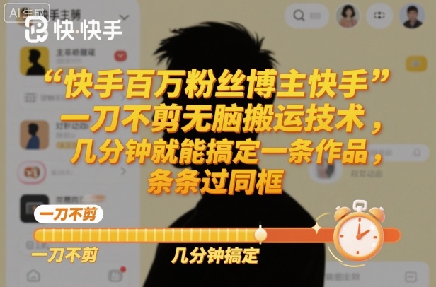 快手百万粉丝博主快手一刀不剪无脑搬运技术，几分钟就能搞定一条作品，条条过同框-蚂蚁汇资源分享项目网