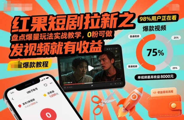 红果短剧拉新之盘点爆量玩法实战教学，0粉可做，发视频就有收益-蚂蚁汇资源分享项目网