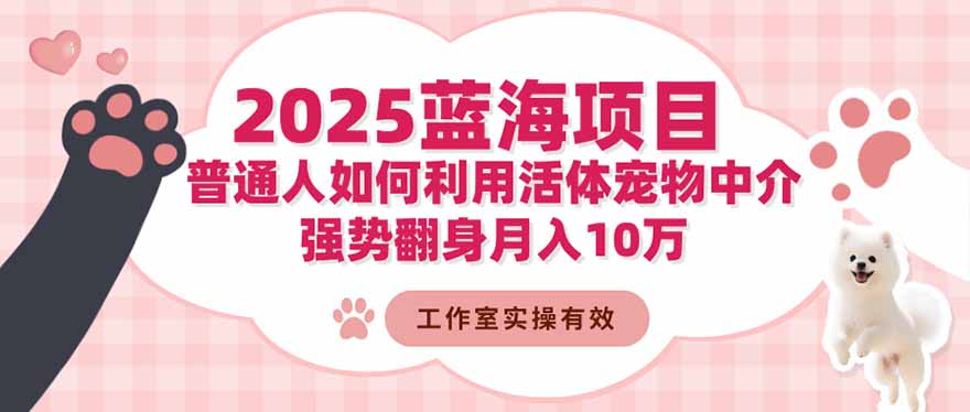 2025蓝海项目：普通人如何利用活体宠物中介，强势翻身月入10万-蚂蚁汇资源分享项目网