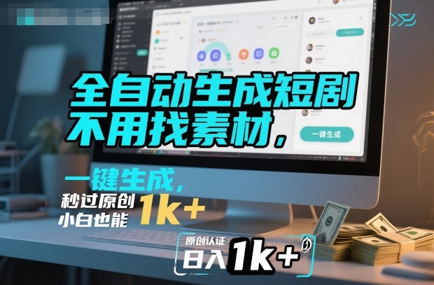 全自动生成短剧，不用找素材，不用剪辑，一键生成，秒过原创，小白也能轻松日入1k+【揭秘】-蚂蚁汇资源分享项目网