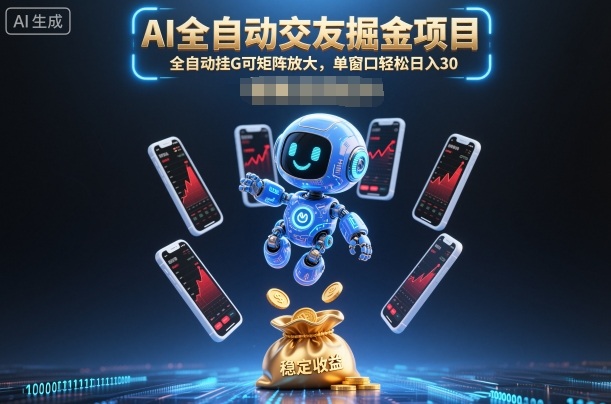 AI全自动交友掘金项目，全自动挂G可矩阵放大，单窗口轻松日入30+【揭秘】-蚂蚁汇资源分享项目网