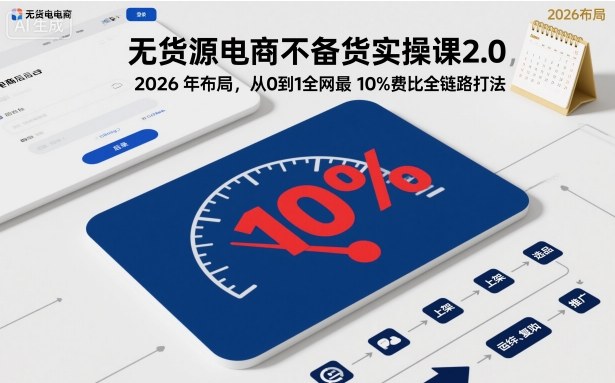 无货源电商不备货实操课2.0，2026年布局，从0到1全网最低10%费比全链路打法【更新中】-蚂蚁汇资源分享项目网