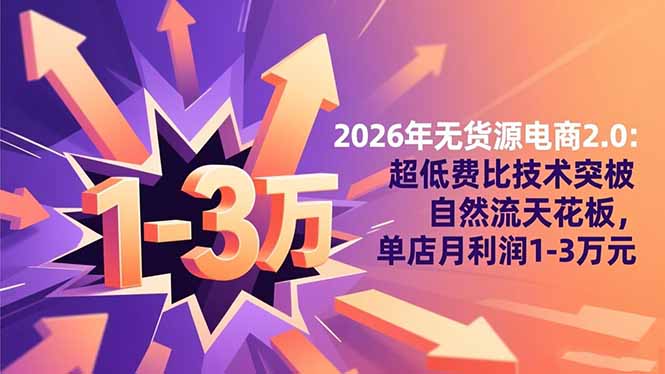 2026年无货源电商2.0：超低费比技术突破自然流天花板，单店月利润1-3万元-蚂蚁汇资源分享项目网