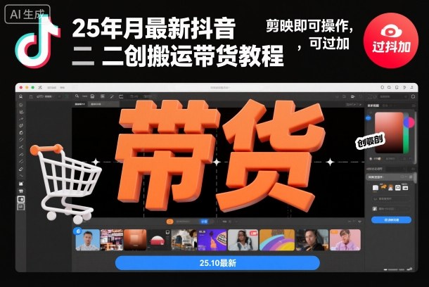 25年10月最新抖音二创搬运带货教程，剪映即可操作，可过抖加-蚂蚁汇资源分享项目网